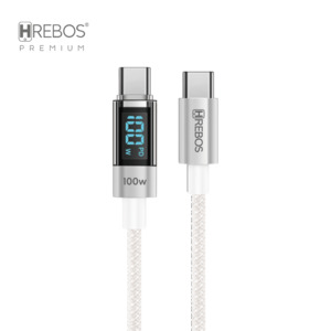 CABO HREBOS TECH LED PREMIUM COM VISOR DE POTENCIA - TYPE-C X LIGHTNING (IPHONE) - BRANCO - CB-371I
