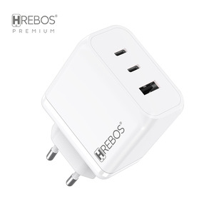 CARREGADOR HREBOS PREMIUM 65W - USB + DUAL USB-C + CABO TYPE-C X LIGHTNING - CRG-504 I