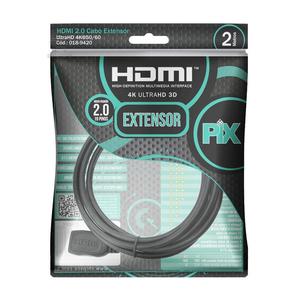 CABO HDMI EXTENSOR PIX - HDMI MACHO X HDMI FEMEA 4K HDR 19P 2 METROS