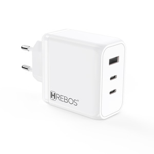 CARREGADOR HREBOS PREMIUM 65W - USB + DUAL USB-C + CABO TYPE-C X LIGHTNING - CRG-504 I