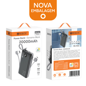 CARREGADOR PORTÁTIL POWER BANK HREBOS 20.000MAH DISPLAY - HS-902