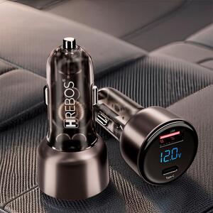 CARREGADOR HREBOS VEICULAR PREMIUM 48W - USB-C + USB - CRV-501